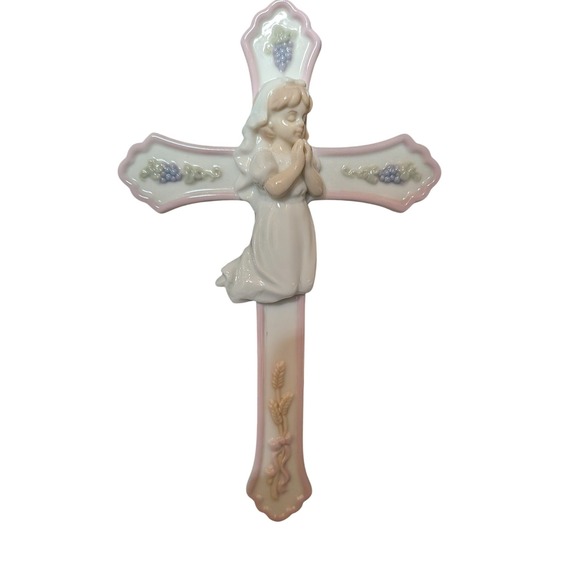 Roman Inc Other - Roman Valencia Collection Porcelain Wall Cross Kneeling Praying Girl Pink 2001